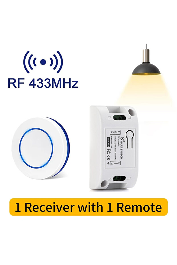 1 Receiver 1 Remote 10A Relay Receiver Mini Round Button Wall Panel Switch RF 433MHz Wireless Remote