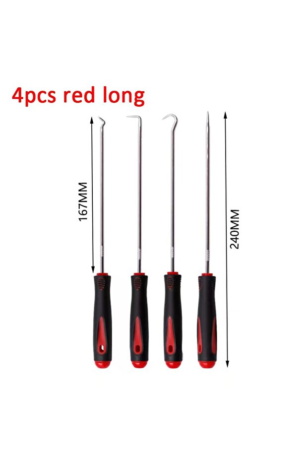 4pcs Red Long 4pcs Pick and Hook Set Car Auto Oil Seal/O-Ring Seal Gasket Pick Hook Puller Remover T