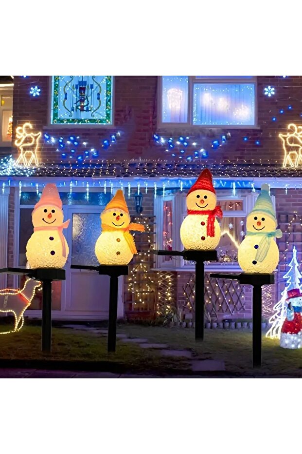 Blue Warm White LED Snowman Solar Garden Light Outdoor Ground Stake Light Solar Powered Xmas Pathway