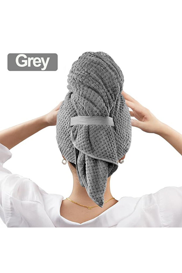 Grey Microfiber Hair Towel Extra Large Wrap Quick Dry Hair Towel Wrap With Elastic Band , Ultra Abso