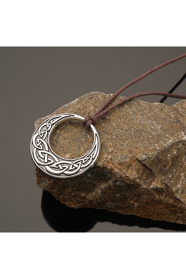Silvery Style 2 Vintage Viking Celtic Knot Round Pendant Necklace Adjustable Pu Leather Necklace Nor