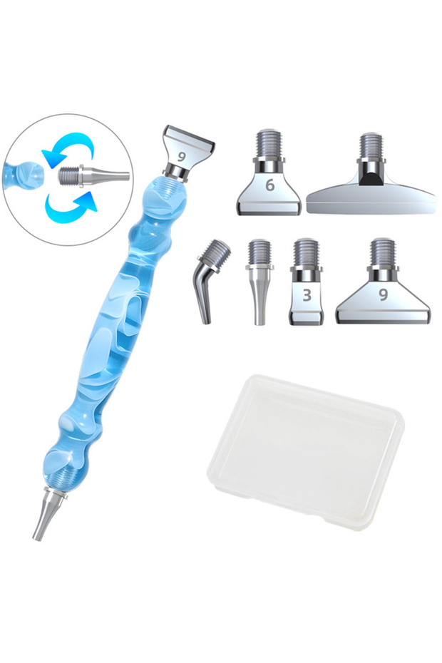 D SkyBlue Metal Tip Diamond Painting Pen Set with Comfortable Ergonomic Grip -6 Pen Tips, Resin Diam