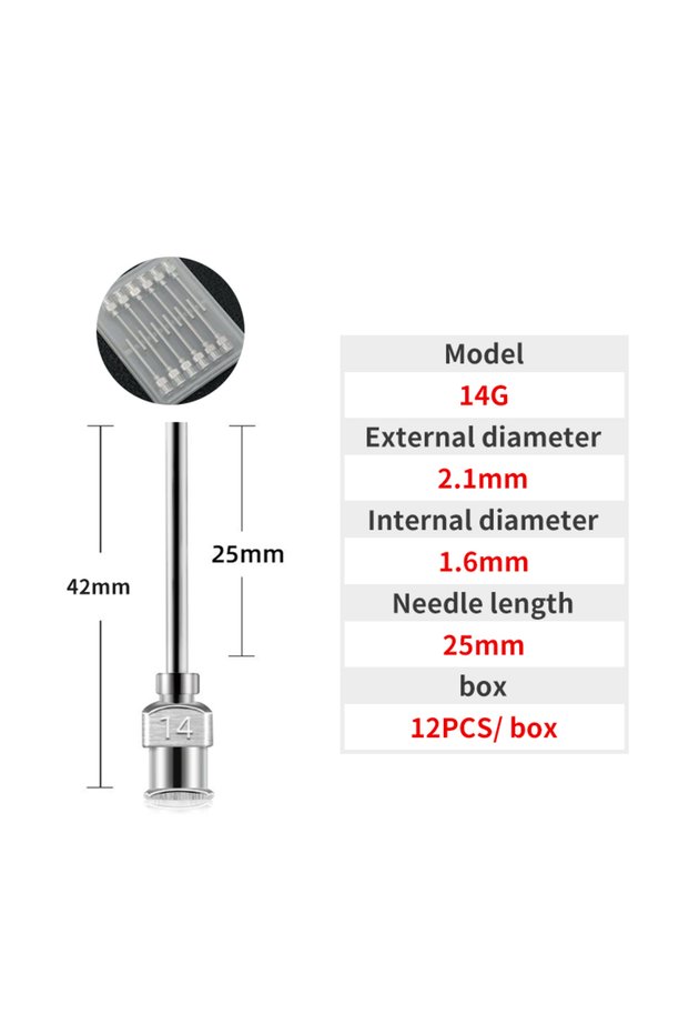25mm 14G 12PCS 12 Pack Dispensing Needle Stainless Steel Tip Needle 1 Inch 8G, 10G, 12G, 16G, 18G,