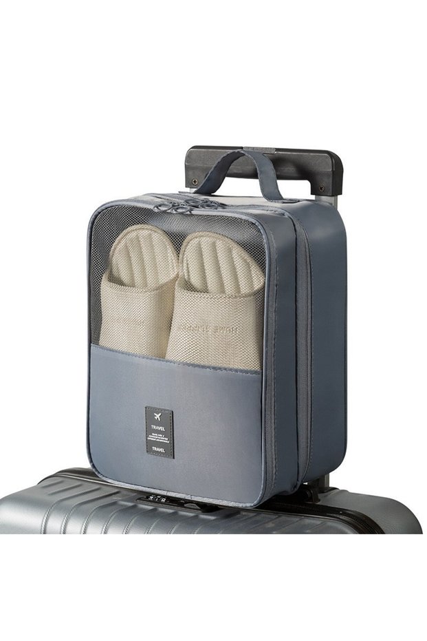 Gray Travel Shoe Bag Storage Bag Washed Diagonal Breathable Mesh Multiple Pairs of Shoes Portable Sh