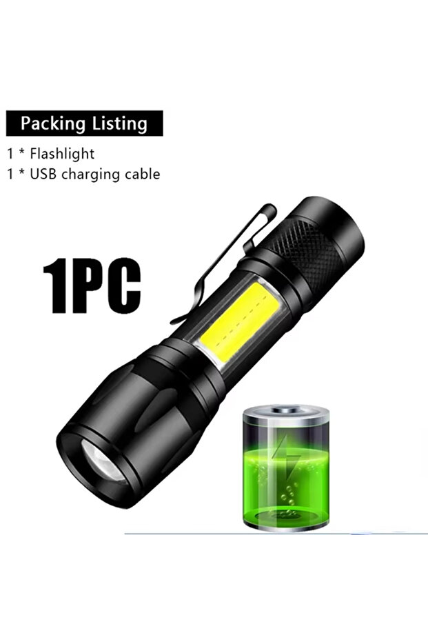S014 مصباح يدوي صغير قابل لإعادة الشحن عبر USB، COB+XPE، محمول، مدمج، بطارية، قابل للتكبير والتصغير، 3 قطع