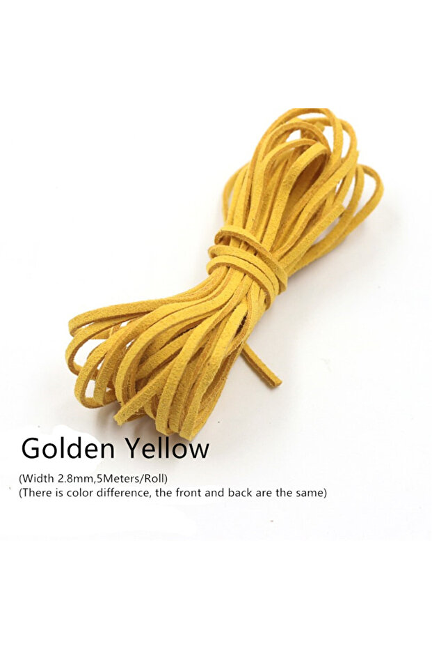 3MM 5Meters Gold Yellow 3MM 5M Micro-Fiber Flat Leather Lace Beading Thread Faux Suede Cord String V