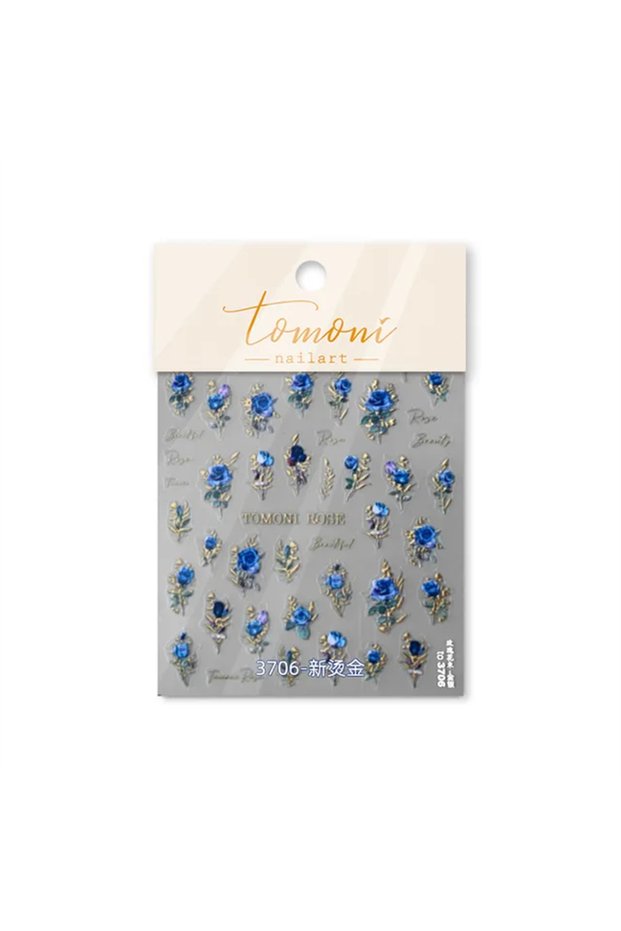 1pcs to3706-j Japanese Vintage Red & Blue Rose Flower Laser Gold Silver Nail Stickers Nail Art Decal