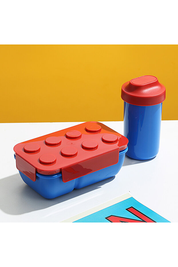 Red 1050ML and Cup JUSTINLAU Creative Sealed Lunch Box Color Building Blocks Bento Box For Children'