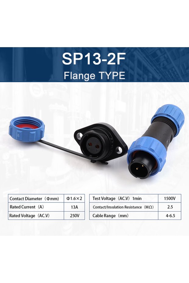 مجموعة واحدة من موصلات SP13-2F SP13 المقاومة للماء من نوع الفلانش، قابس ومقبس كهربائي، كابل خارجي IP68 A