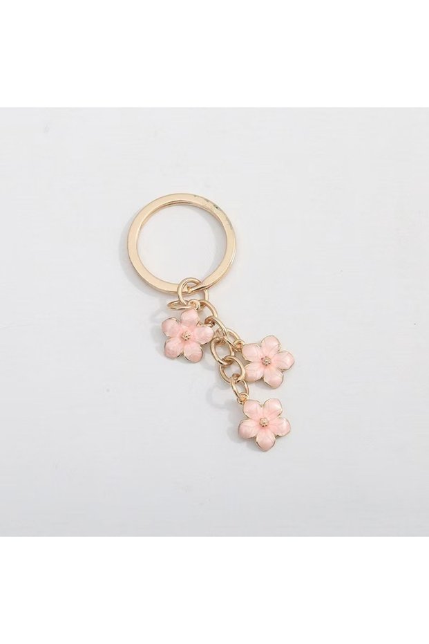 pink Flower Cute Keychain For Women Girls Handbag Accessorie Car Keys Sweet Jewelry Gifts