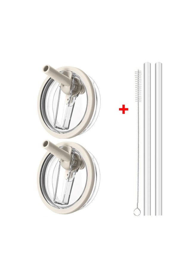 Beige-2pcs x straw 40oz Lid for Stanley Flip Straw Leak Proof Spill-proof Cup Cover Tumbler Lid Repl