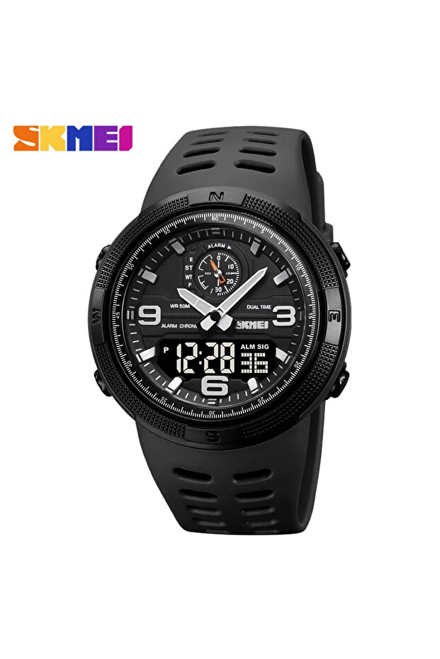 black-black 1655 Sports Digital Watch for Men Dual Display Waterproof Student Electronic