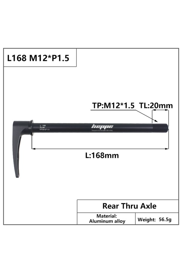 L168 M12x1.5 TL20 HEPPE MTB Road Bike Thru Axle 12x142 12x148 Quick Release 12x100 12x110 Front Fork