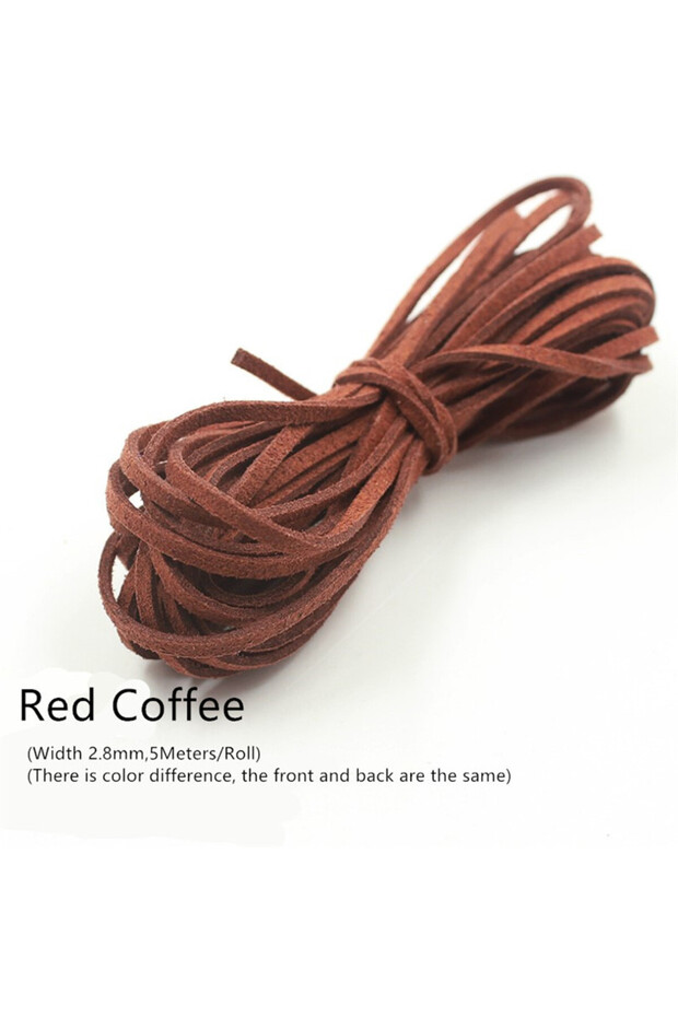 3MM 5Meters Red Coffee 3MM 5M Micro-Fiber Flat Leather Lace Beading Thread Faux Suede Cord String Ve