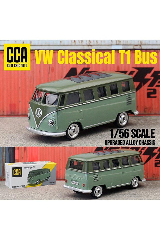 Green Top 1/56 Volkswagen T1 Bus Toy Car Model CCA MSZ 1:64 Diecast Miniature Free Wheels Collection