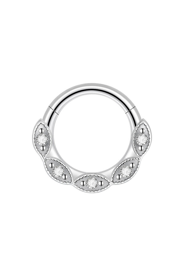 Geometric body 1.2x8mm Nose Rings & Studs H-Silver-1PC 1PC CZ Paved Nose Ring Septum 16G Snake Trape