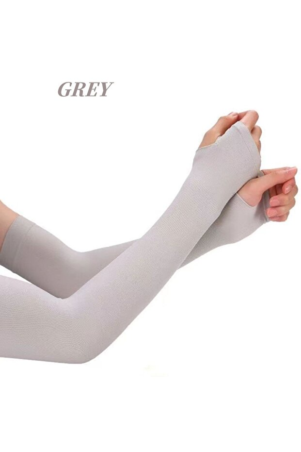 grey 1pair Summer Cooling Arm Sleeves UV Sun Protection Arm Covers Breathable Stretchy Ice Silk Slee