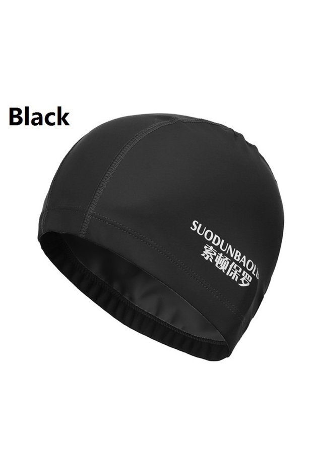 black Waterproof PU Fabric Swim Cap Swimming Pool Accessories Water Sport Protect Ear Long Hair Bath