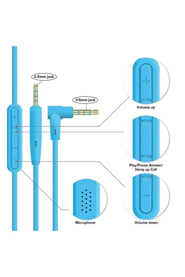 blue with mic For Quiet Comfort 25 QC25 QC35 QC45 SoundTrue OE2 OE2i SoundLink Headphone 2.5mm to 3.