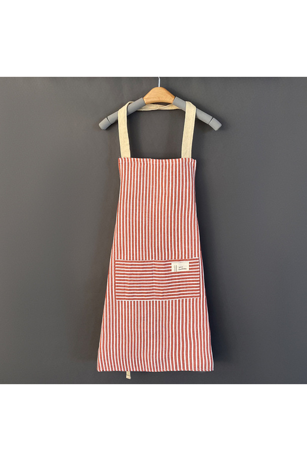 1 Piece Red Hemp Apron Striped Cotton Household Japanese Aprons For Cleaning Cooking Baking With Lar
