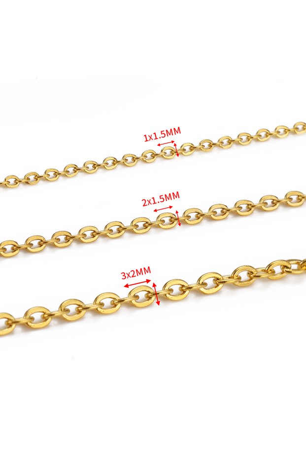 about 1.5x2mm Gold Color 10Meters/Roll Stainless Steel Gold Chain O Shape Cross Chains for DIY Jewel