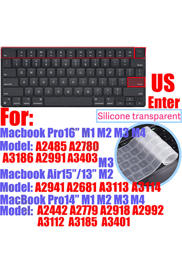 US Pro14 16 Air13 15 CaseBuy Premium Silicone Keyboard Cover Ultra Thin for MacBook Pro 14 16" M4 M3