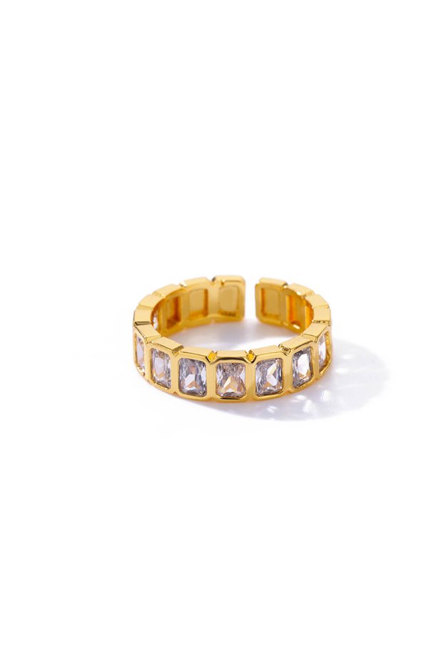 resizable JZ6068G-3 Colorful Zircon Rings For Women Gold Color Stainless Steel Colored Cubic Zirconi