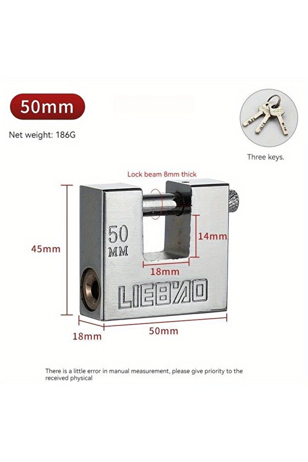 50mm Padlock Security Safety Lock Antique Horizontal Opening Anti-ancient Horizontally Open Rectangu