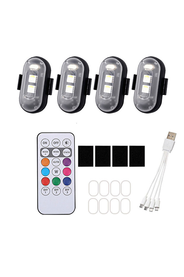 4PCS Multi-mode Wireless LED Drone Strobe Light Motorcycle Car Indicator Light Bike Remote Control W