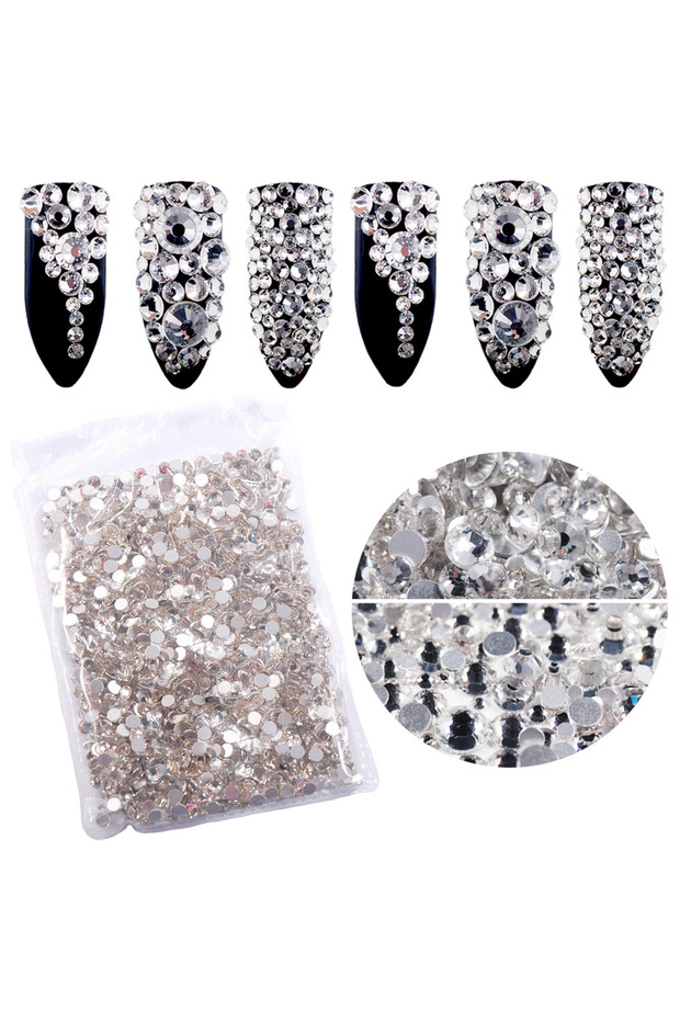1440PCs-SS16 White SS3-40 Clear White AB Crysta FlatBack Glass Rhinestones Non-HotFix for Nail Art D