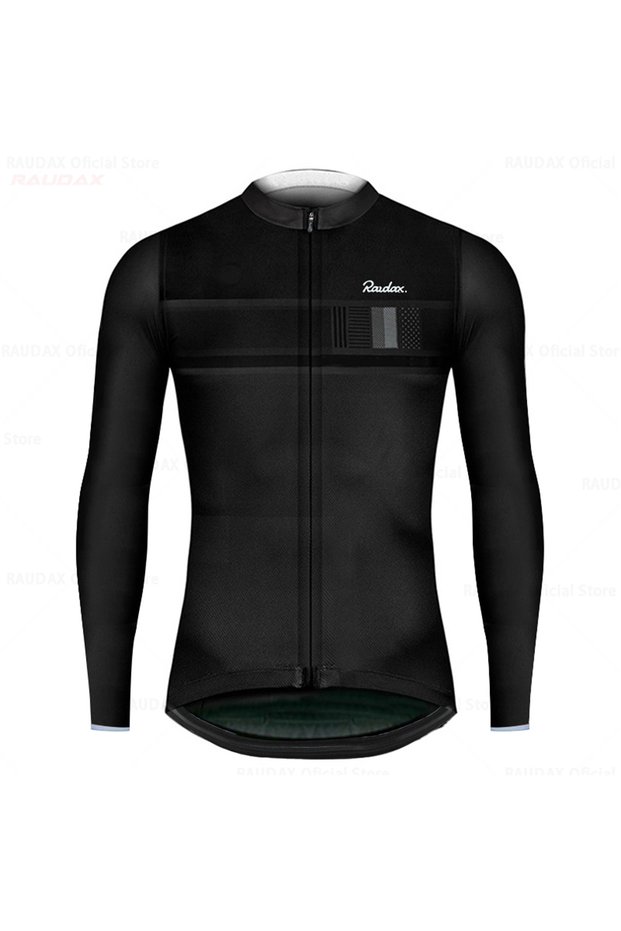 M black Raudax Men's Long Sleeve Cycling Jersey Autumn Bike Shirt MTB Triathlon Clothing Kit Bicycle