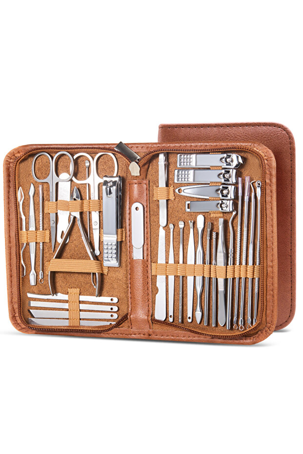 32pcs Brown-Silver 8/32pcs Manicure Set Professional Pedicure Kit Nail Scissors Grooming Kit Stainle