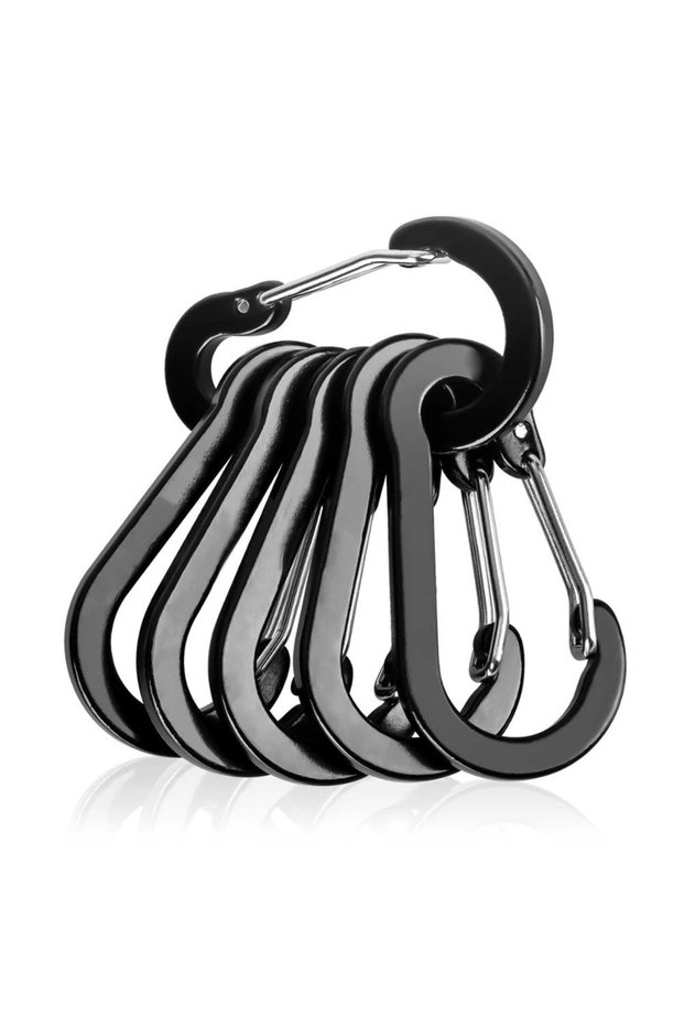 Black 6pcs 6pcs Carabiner Clip Aluminum Alloy Keychain Lock Buckle Snap D-Ring Clip Outdoor Backpack