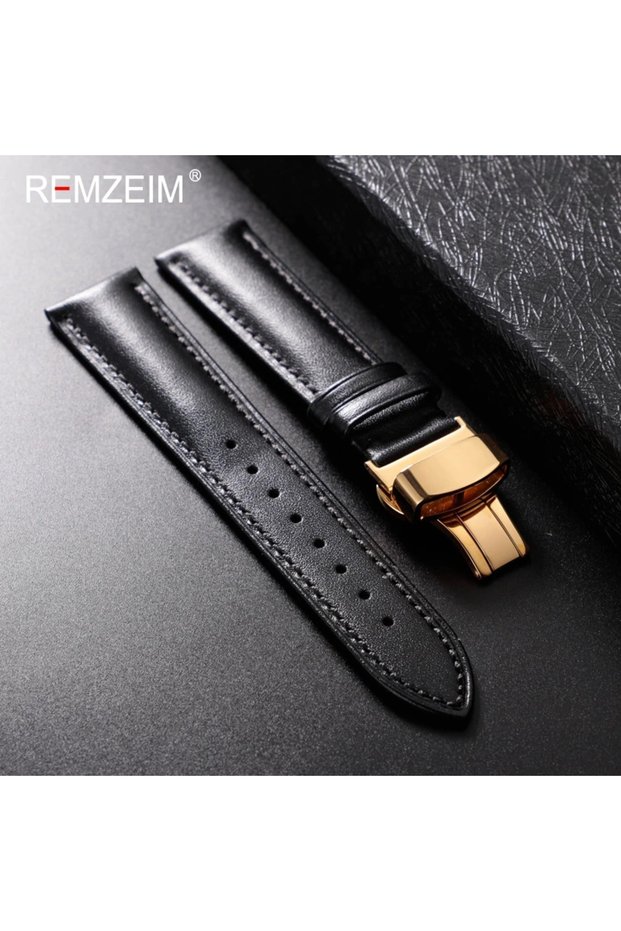 20mm Black-Golden Leather Watchband 18mm 20mm 22mm Men's and Women's Replacement Casual Strap With A