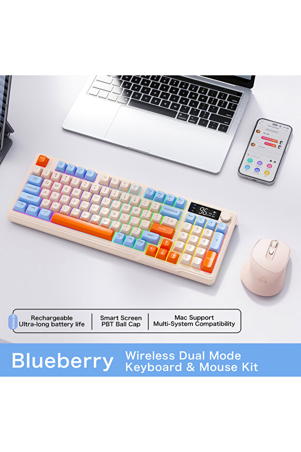 Blueberry Kit M96 Bluetooth Keyboard Wireless FREEWOLF Screen Gaming Keyboard,Electronic Screen, Mul