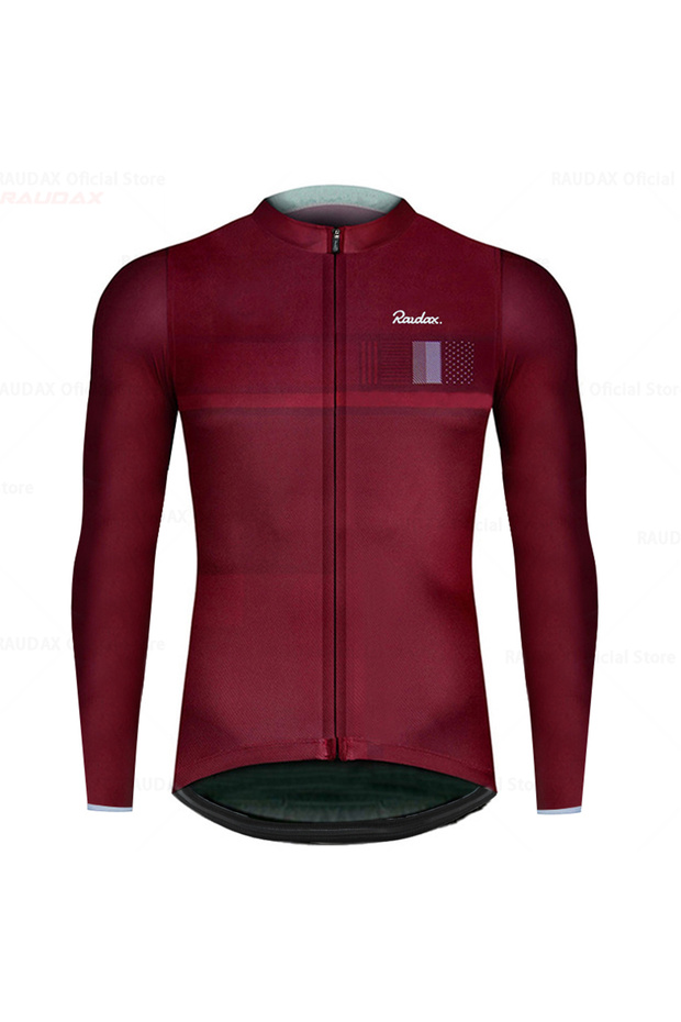 L Brown Raudax Men's Long Sleeve Cycling Jersey Autumn Bike Shirt MTB Triathlon Clothing Kit Bicycle