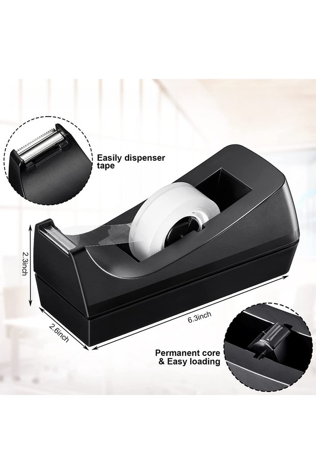 Black PVC Desk Tape Dispenser with Non-Slip Base Efficient Tape Dispensing for Home School Professio