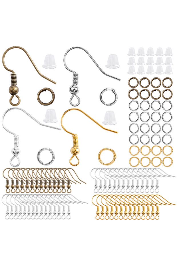 Mixed color 300Pcs Earrings Set Hypoallergenic Earring Hooks Jump Rings Clear Rubber Earring Backs F