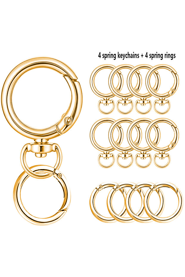 8PCS gold color 8-Piece Keychain Set with Metal Key Ring, Carabiner Clip & Spring Hook. Great for Ha