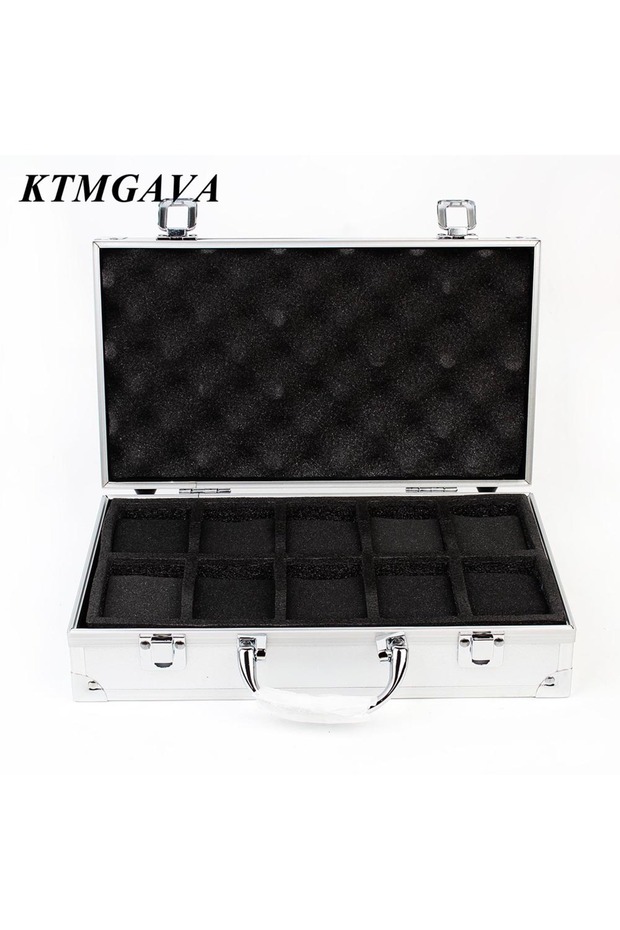 10 slots white 10/12/18 Grid Aluminum Alloy Black Watch Storage Box Jewelry Collection Box Portable