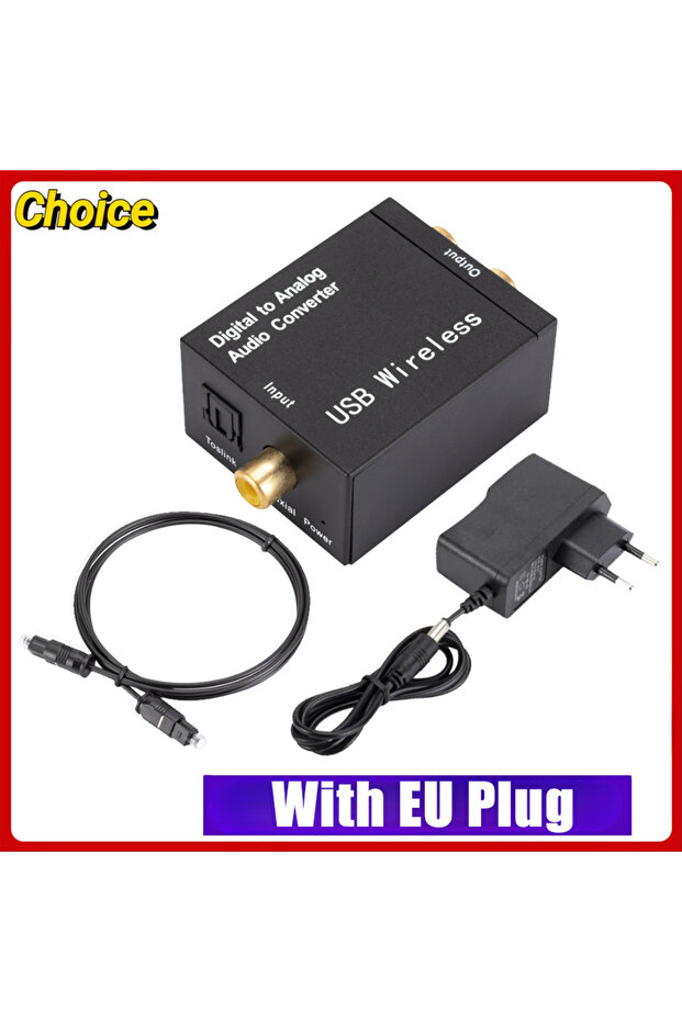 With EU Plug DAC Digital To Analog Audio Converter Jack 3.5mm Optical Fiber Toslink Coaxial Signal T