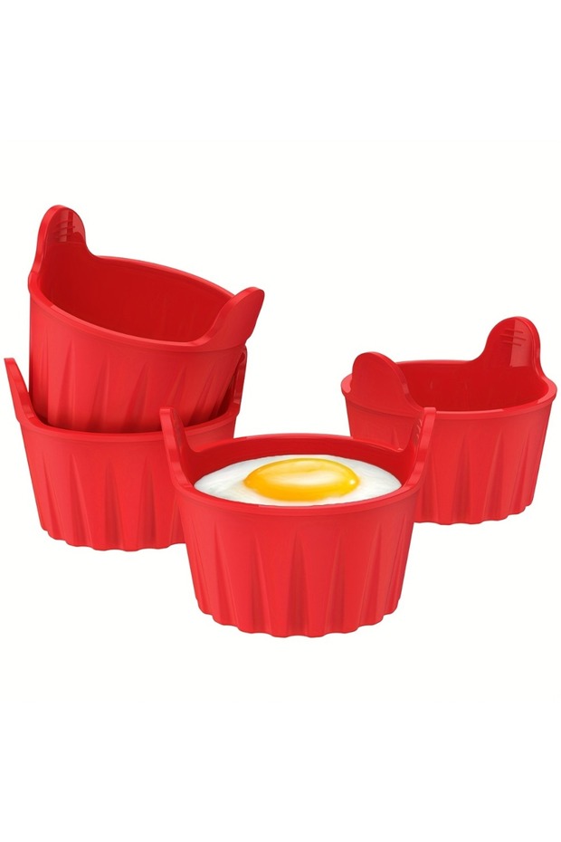 Red 4PCS-SET Non-Stick Baking Molds for Air Fryer Steamer, Reusable Dishwasher Safe for Cupcakes Muf