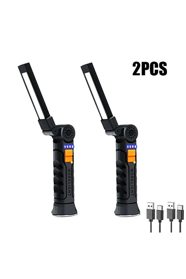 Small-2PCS USB Flashlight Rechargeable Built-in Battery Camping Torch LED Work Light with Ma