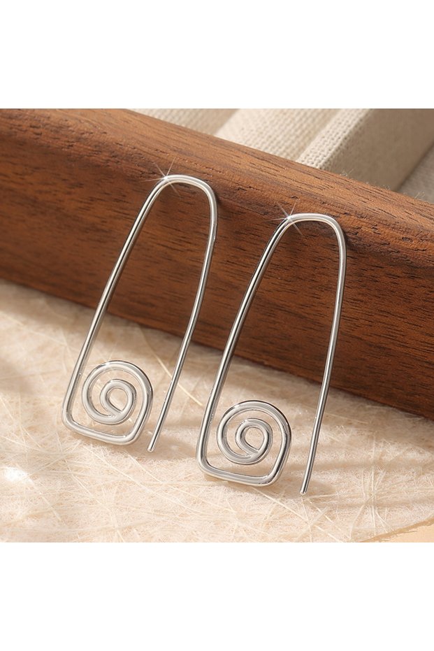 T559 Vintage Niche Design Silvery Plated Geometry Spiral Dangle Earrings for Women Fashion Concise P