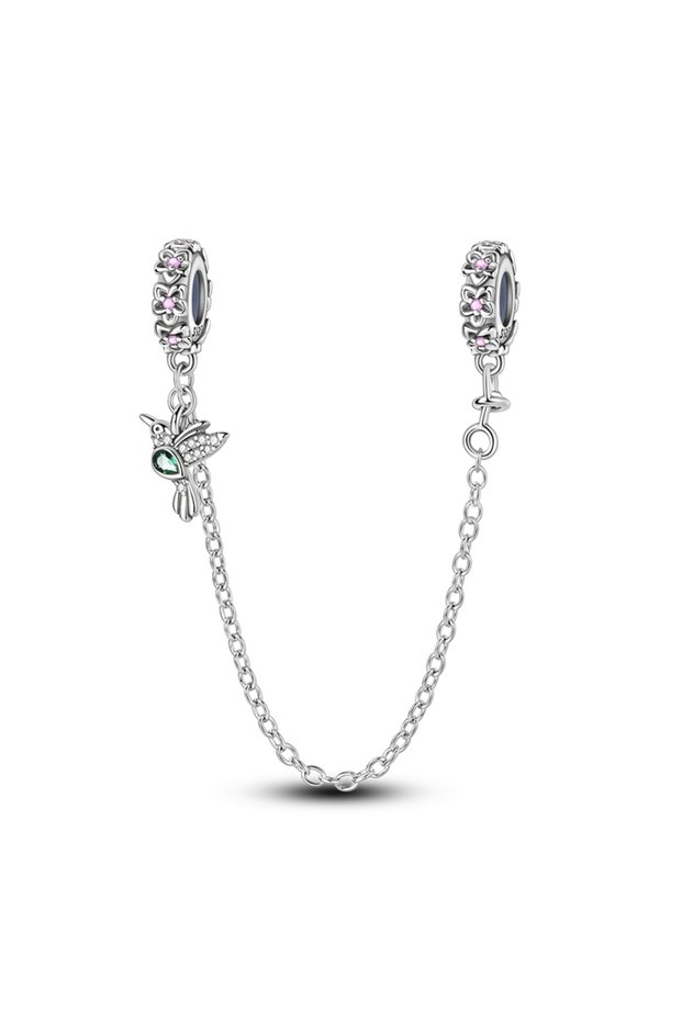 KTC1104 Original 925 Sterling Silver Safety Chain Star Moon Sun Heart Bowknot Silicone Clip Charm Fi