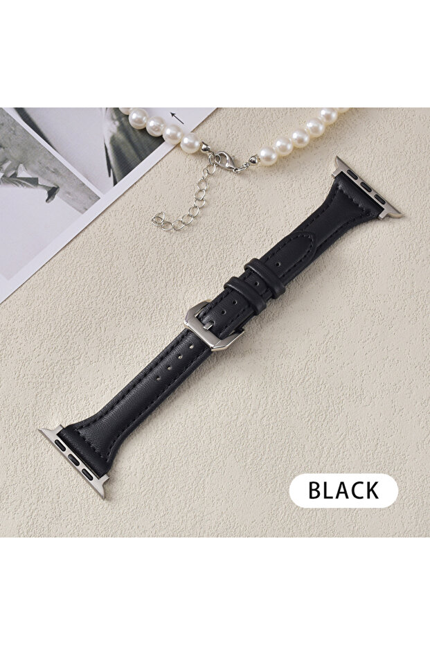 S10-46 45 44 42 49mm 7 black Leather Strap For watch band 44mm 40mm 41mm 38mm 45 mm correas Slim Wr