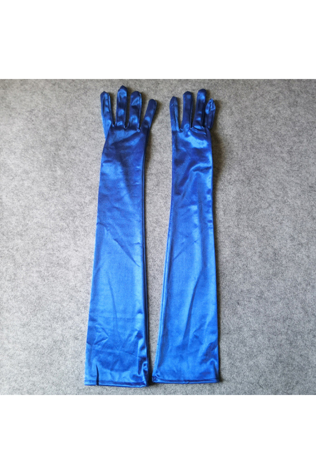 One Size Blue 55cm Women Solid Satin Elegant Formal Evening Etiquette Long Gloves Bride Dress Party