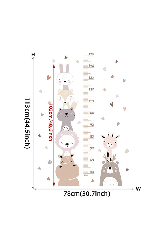 style C Boho Color Style Smile Animals Bear Lion Hearts Height Measurement Ruller Wall Stickers for
