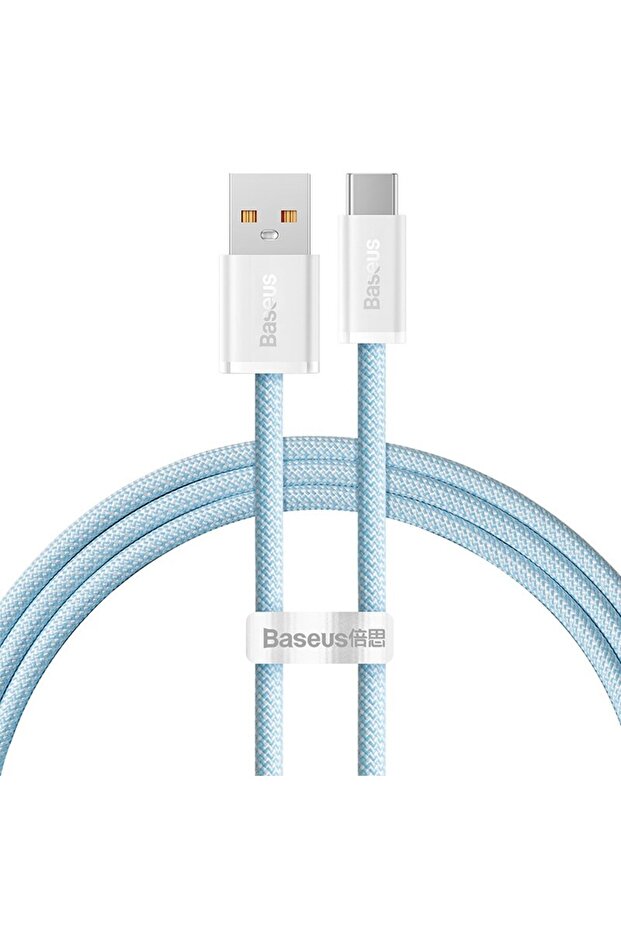 كابل USB-A إلى USB-C بطول 1 متر، لون أزرق فاتح، بقدرة 100 واط، يدعم الشحن السريع USB-C PD.