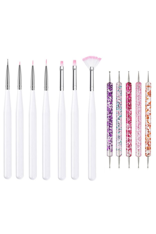 15 5/20Pcs Nail Art Brush Design Tip Painting Drawing Carving Dotting Pen FlatFan Liner Acrylic Gel